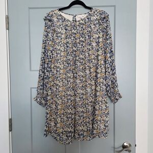 Boho Floral Mini Dress Size L Cottagecore Peasant Puff Sleeve